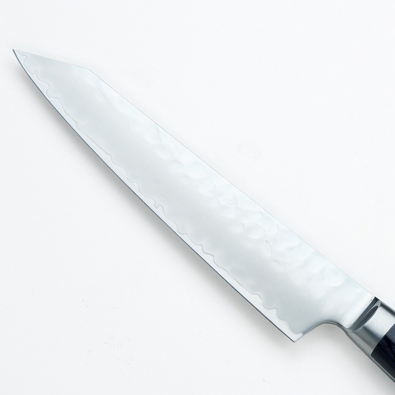 ペティナイフ 切付型 両刃 135mm AUS10 三層鋼 槌目仕上げ 共口金付き 青合板柄