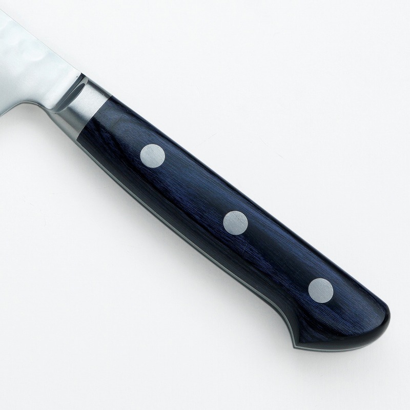 ペティナイフ 切付型 両刃 135mm AUS10 三層鋼 槌目仕上げ 共口金付き 青合板柄