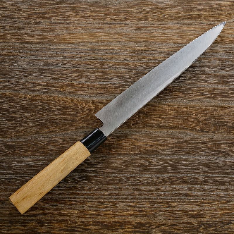 柳刃包丁 片刃 240mm 銀三ステンレス 桜柄