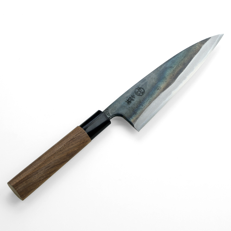 元兼 舟行包丁 165mm 両刃 青紙1号 割込み 黒打ち仕上げ クルミ柄 極上品 土佐打ち刃物