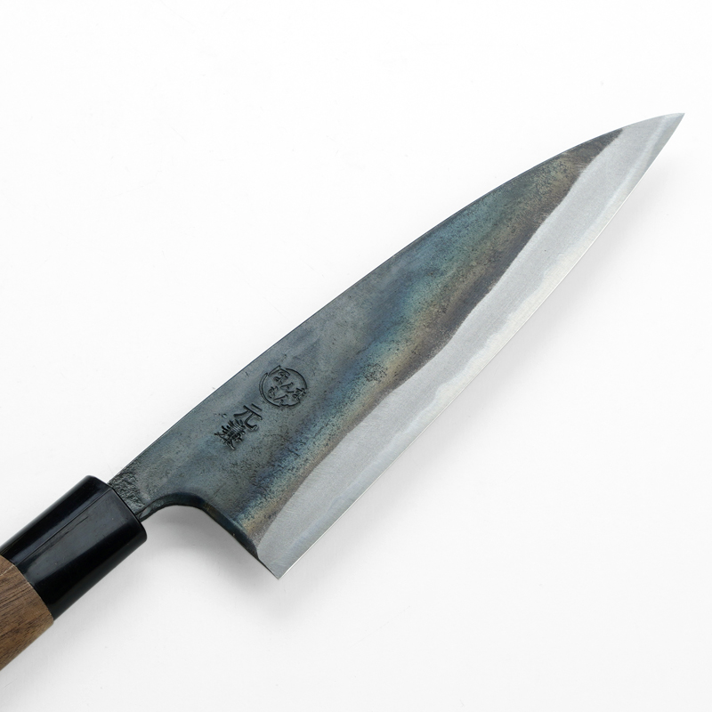 元兼 舟行包丁 165mm 両刃 青紙1号 割込み 黒打ち仕上げ クルミ柄 極上品 土佐打ち刃物