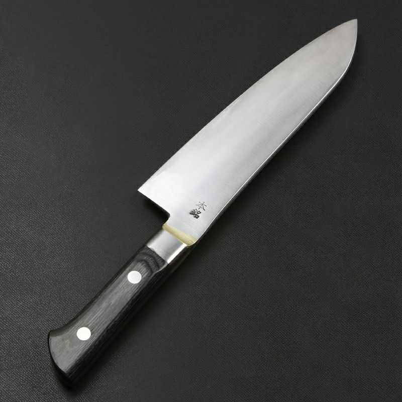 武蔵国光月作 洋出刃包丁 両刃 180mm 全鋼 真鍮ロウ付け口金付き パッカー柄