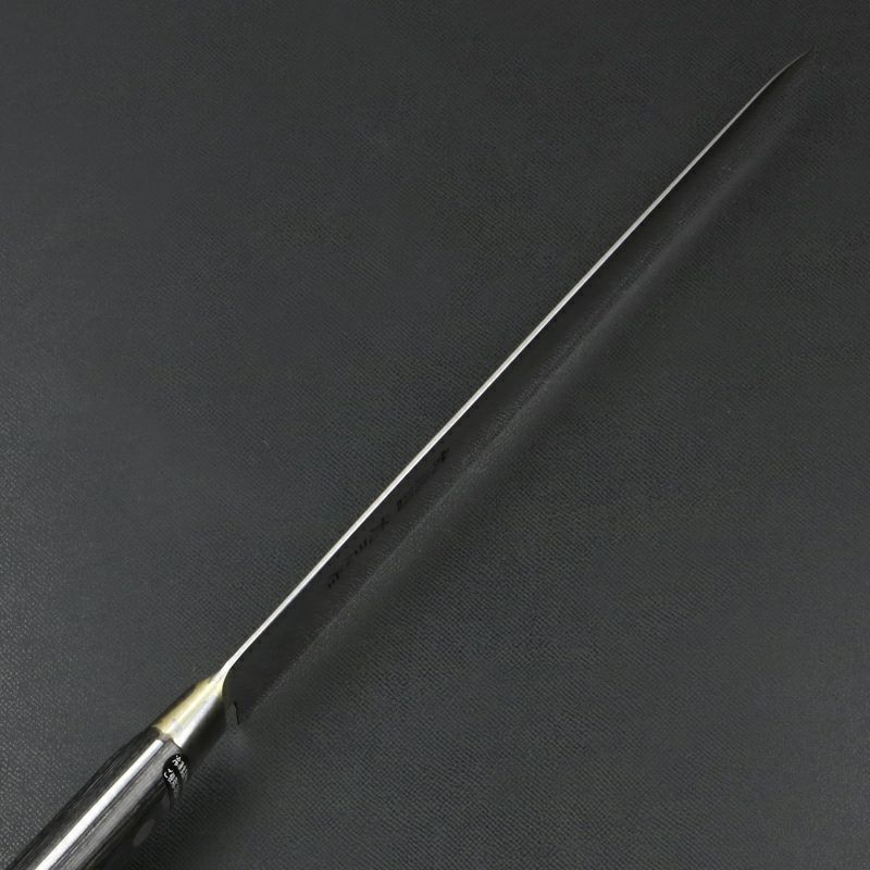 武蔵国光月作 筋引包丁 両刃 240mm 全鋼 真鍮ロウ付け口金付き パッカー柄