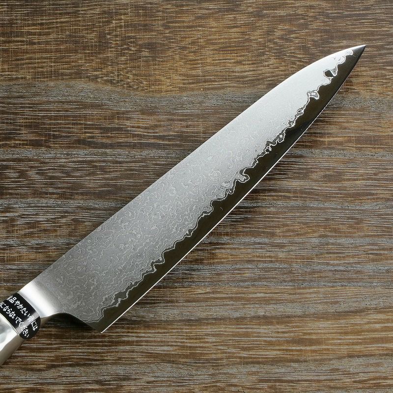 ペティナイフ 両刃 150mm ステン＆ニッケル 63層鋼 ステンレス一体型 ダマスカス模様