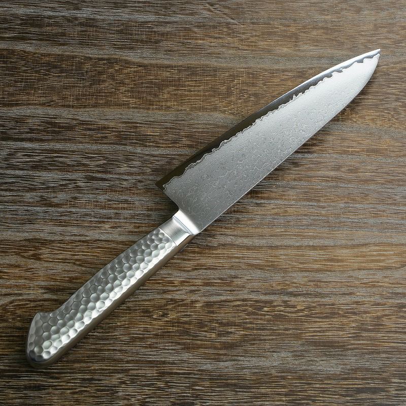 牛刀 両刃 180mm ステン＆ニッケル 63層鋼 ダマスカス模様 ステンレス一体型