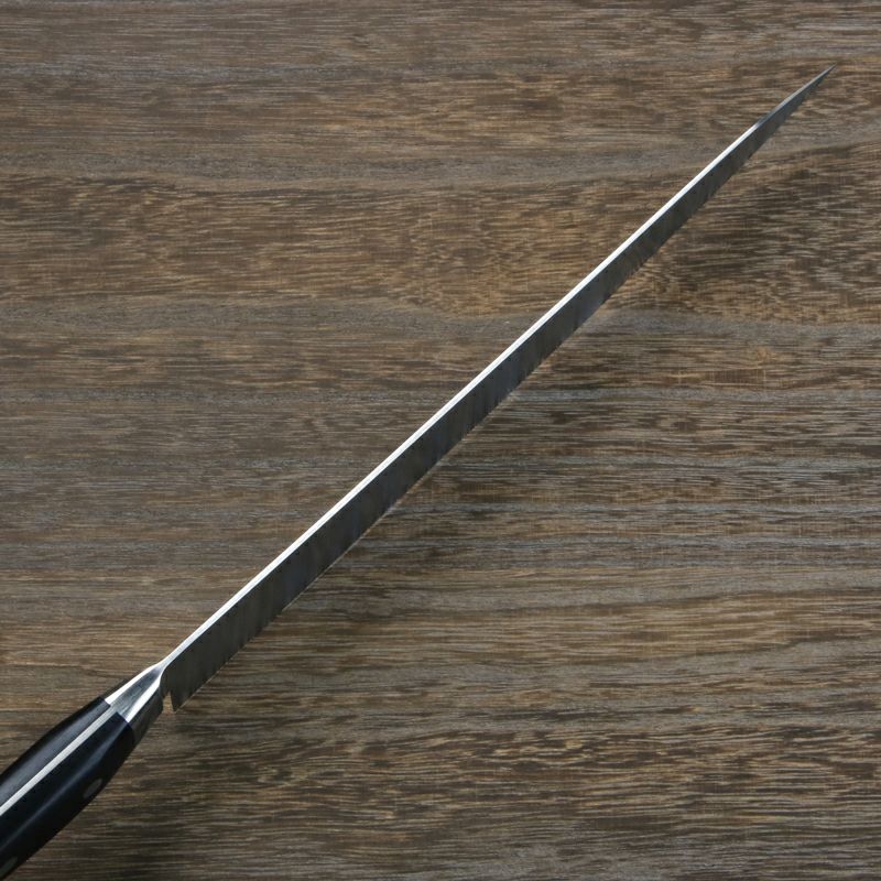 筋引包丁 両刃 270mm V金10号 ステンレス ダマスカス模様 共口金付き 黒合板柄