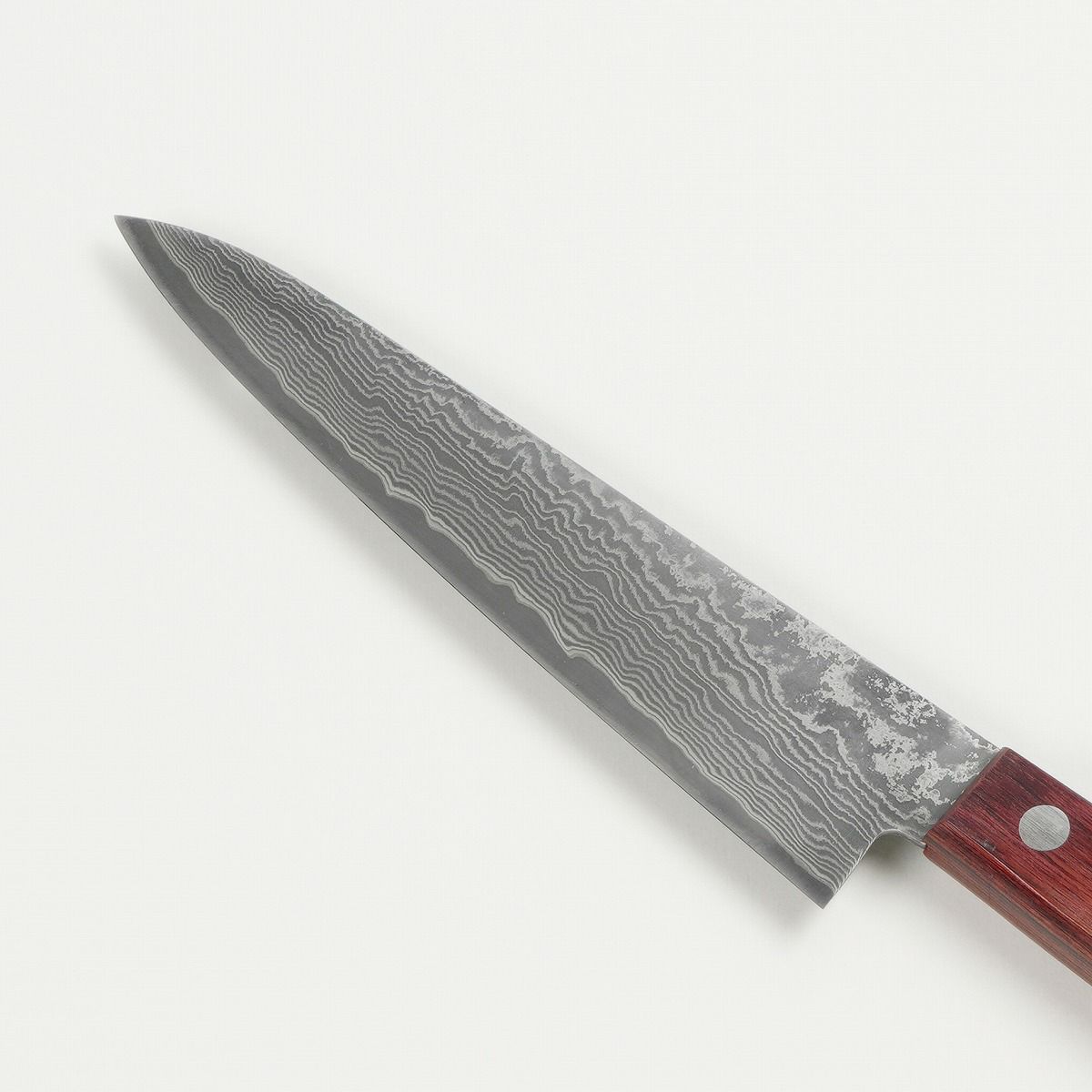 ペティナイフ 両刃 150mm 粉末ハイスR2 ダマスカス模様 赤柄 ほんまもん 推奨包丁