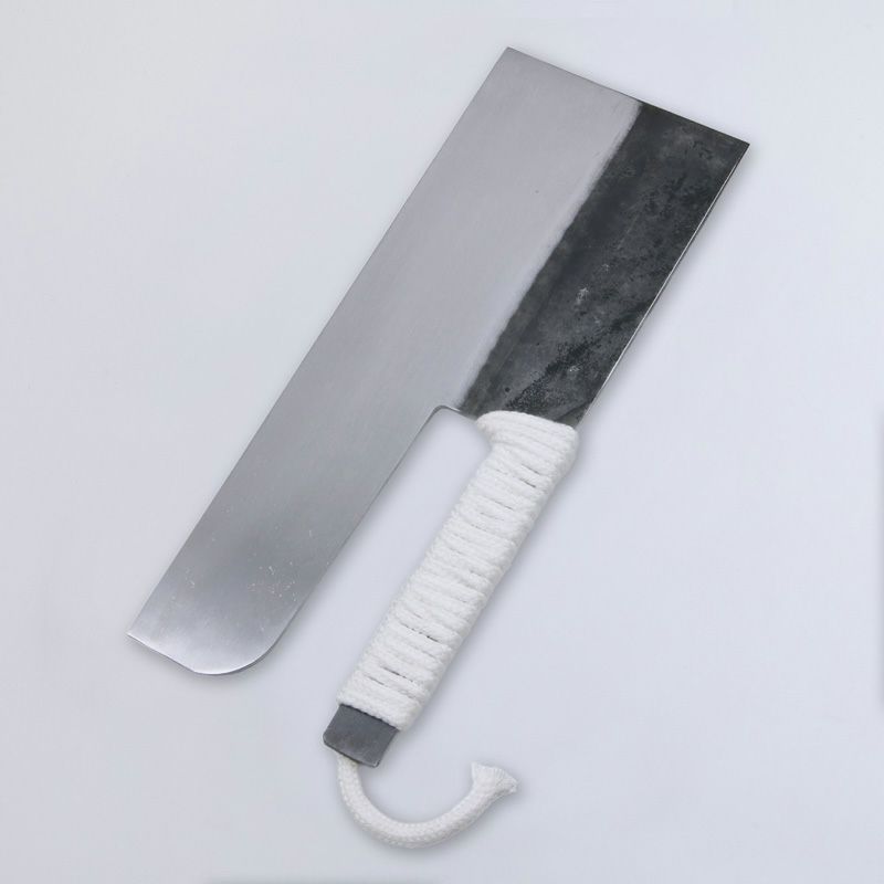 そば切り包丁 片刃 330mm 安来青紙鋼 鋼付 ロープ巻き 裏