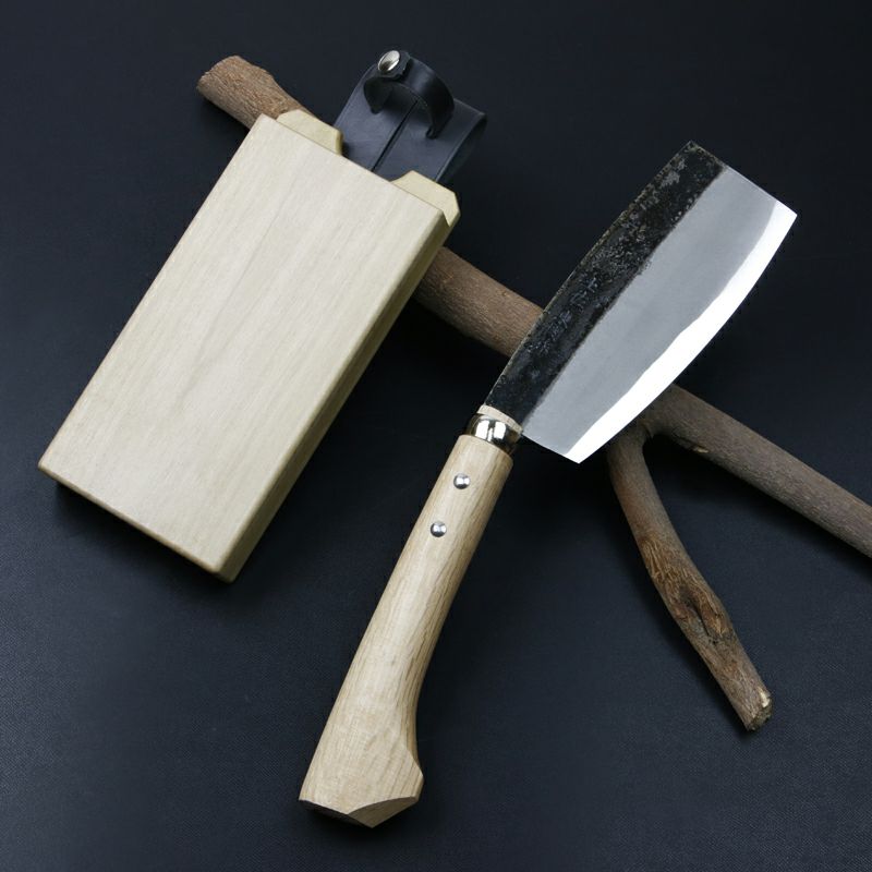 東周作 極上 枝打鉈 オタフク型500g 青紙鋼 鞘付き 全体