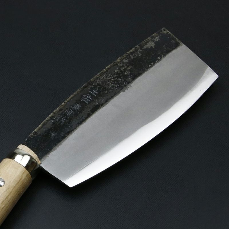 東周作 極上 枝打鉈 オタフク型500g 青紙鋼 鞘付き 刃