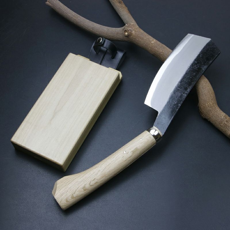 東周作 極上 枝打鉈 キリン型500g 青紙鋼 鞘付き 裏