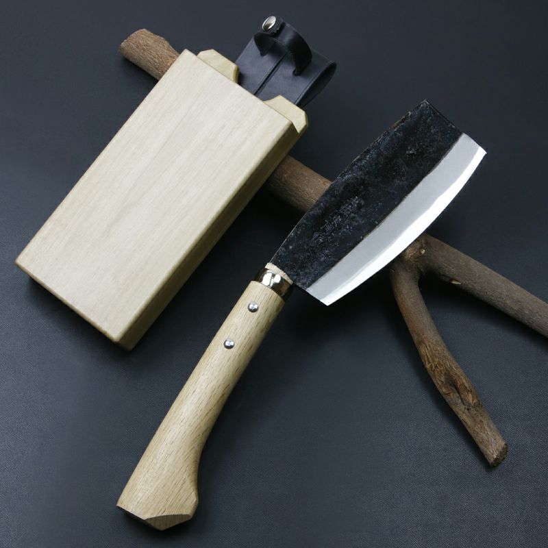 東周作 極上 枝打鉈 改良型500g 青紙鋼 鞘付き 全体