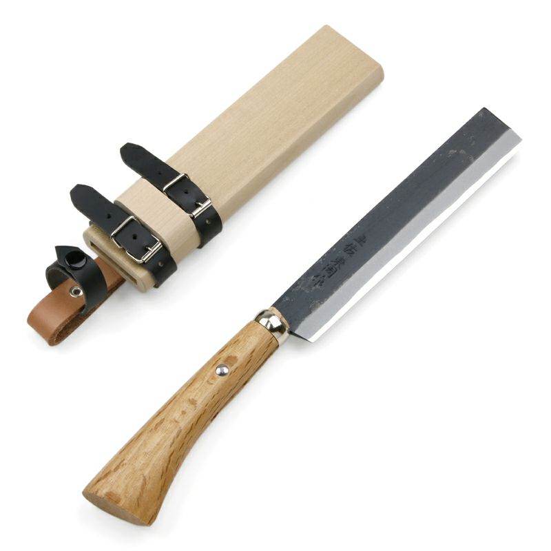 東周作 竹割鉈 両刃180mm 青紙鋼 鞘付き 全体