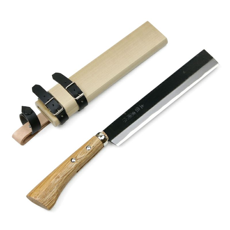 東周作 竹割鉈 両刃210mm 青紙鋼 鞘付き 全体