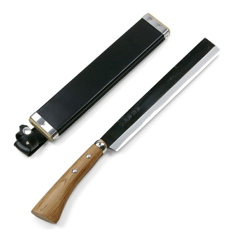 東周作 竹割鉈 両刃240mm 青紙鋼 鞘付き