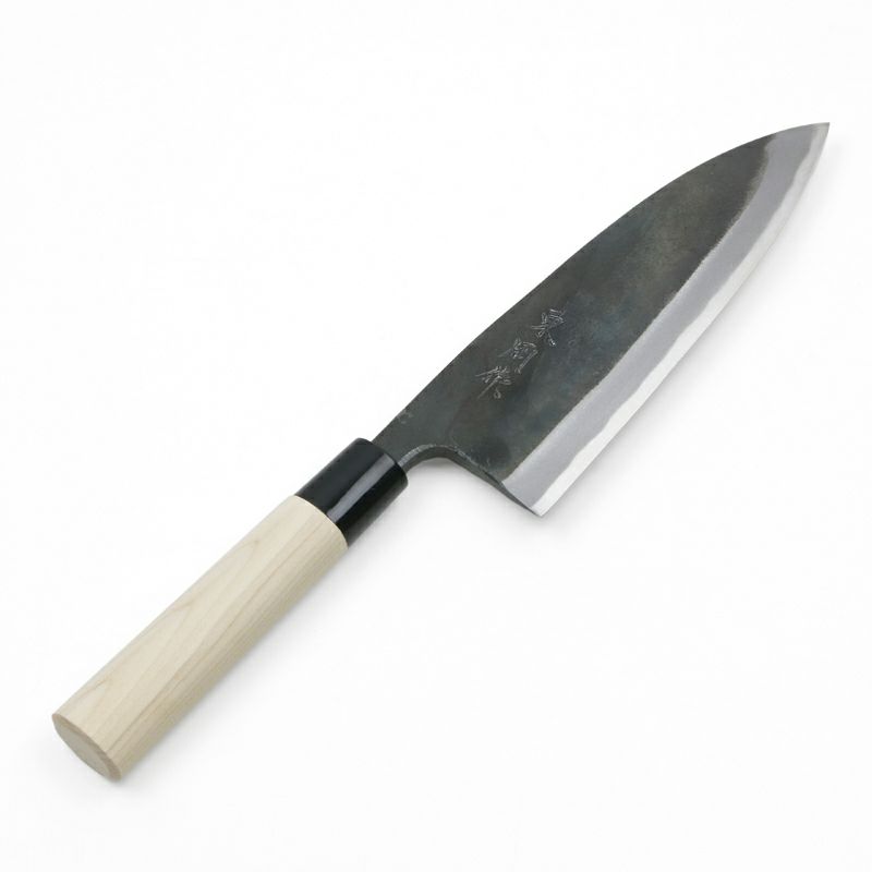 東周作 出刃包丁 両刃 180mm 白紙1号 割込み 黒打ち仕上げ 高級品