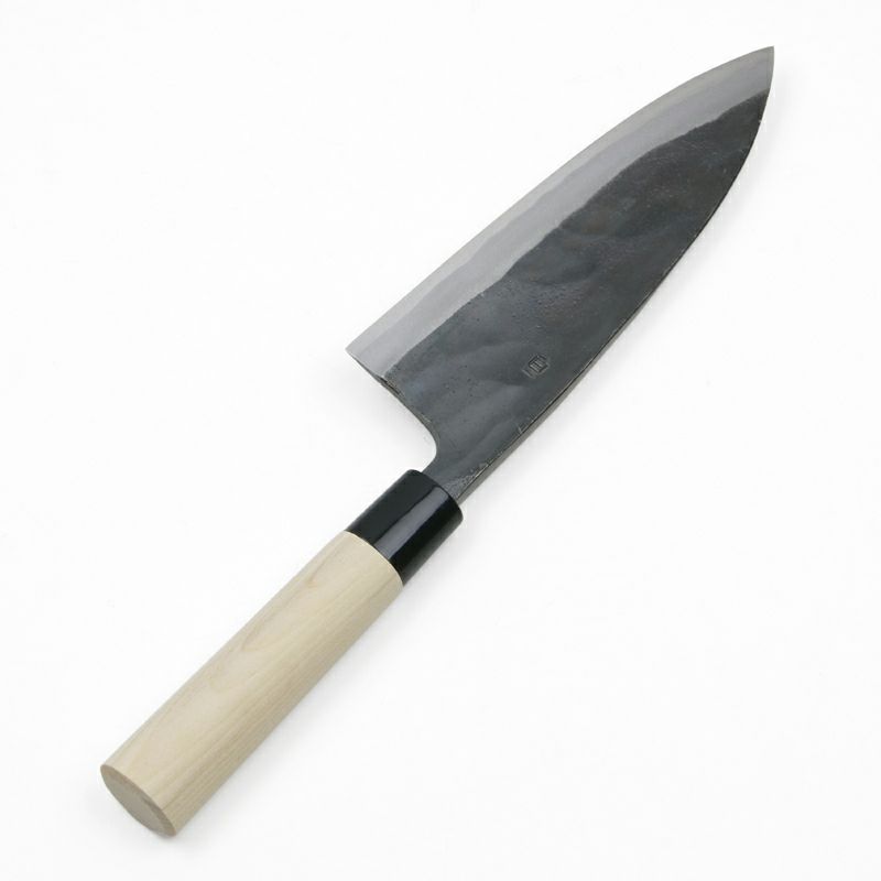 東周作 出刃包丁 両刃 180mm 白紙1号 割込み 黒打ち仕上げ 高級品