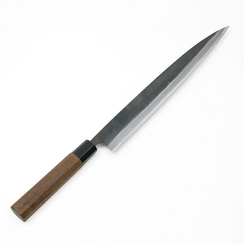 元兼 柳刃包丁 270mm 両刃 青紙1号 割込み 黒打ち仕上げ 八角クルミ柄 土佐打ち刃物 極上品 全体