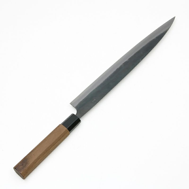 元兼 柳刃包丁 270mm 両刃 青紙1号 割込み 黒打ち仕上げ 八角クルミ柄 土佐打ち刃物 極上品 裏