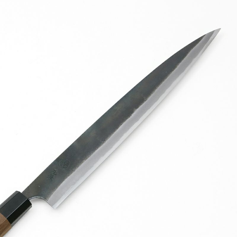 元兼 柳刃包丁 270mm 両刃 青紙1号 割込み 黒打ち仕上げ 八角クルミ柄 土佐打ち刃物 極上品 刃先