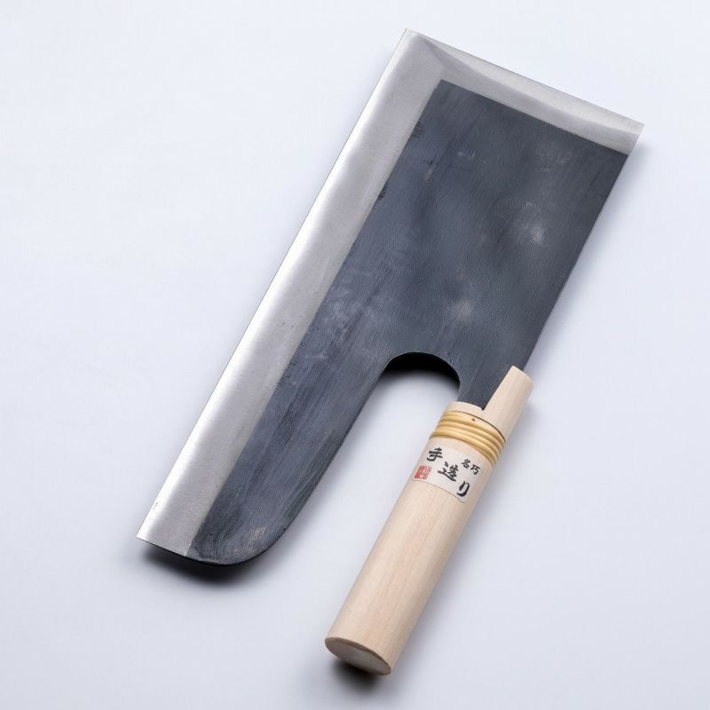 そば切り包丁 片刃 300mm安来白紙鋼 黒打ち仕上げ 左利き用 麺切り包丁
