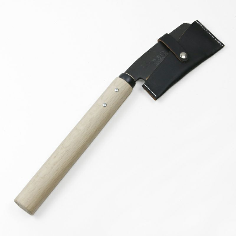 日野浦刃物工房 味方屋作 越後鍛冶鉈 両刃 東型 白樫柄 刃当て付き 全体