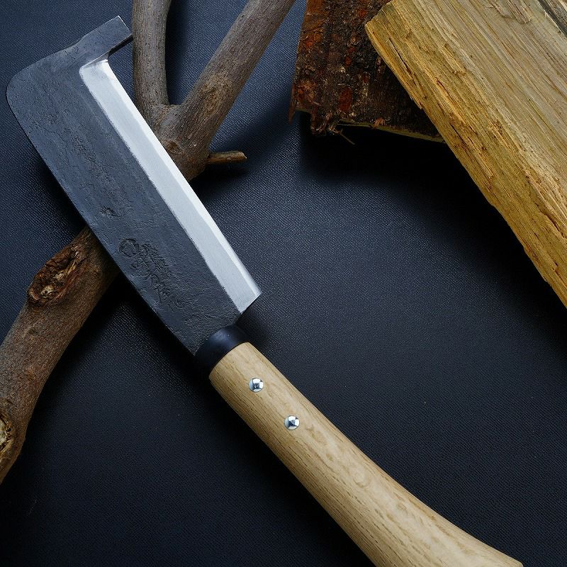 日野浦刃物工房 味方屋作 片刃 ハシ付鉈6.0 白樫柄 刃当て付き