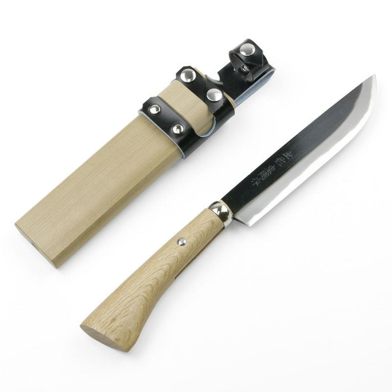 アウトドア用黒打剣ナタ 180mm 青紙鋼 ツバなし 並鞘付き