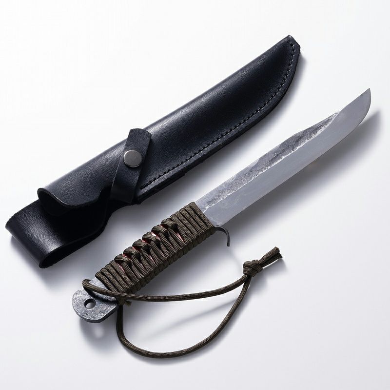 青紙鋼剣ナタ 150mm ロープ巻柄 合皮ケース付 アウトドア用ナイフ