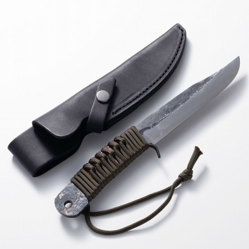 青紙鋼剣ナタ 120mm ロープ巻柄 本革ケース付 アウトドア用ナイフ