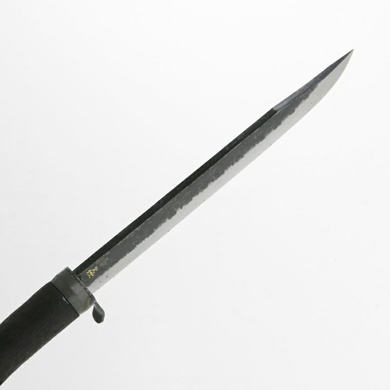 剣鉈 両刃 210mm 青紙鋼 黒打ち仕上げ 黒焼樫木柄 本革ケース付き