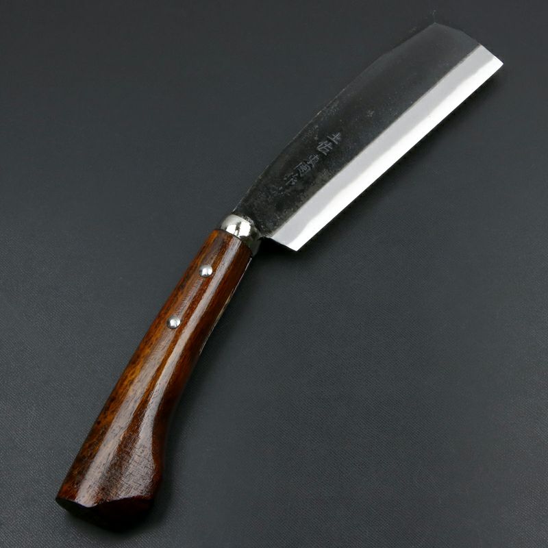東周作 最高級 黒打腰鉈 両刃165mm 白紙鋼 ウォルナット鞘 鞘付き