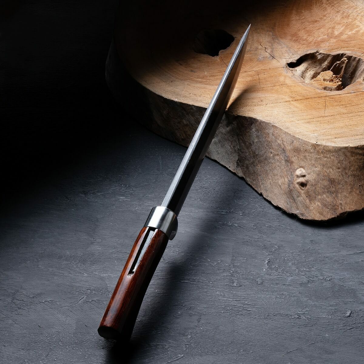 東周作 狩猟用 黒打剣鉈 青紙鋼 直刃7寸 洋漆仕上