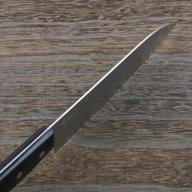 三徳包丁 両刃 170mm 青紙鋼 割込み ステンレス 梨地槌目仕上げ 黒合板柄 木箱入り
