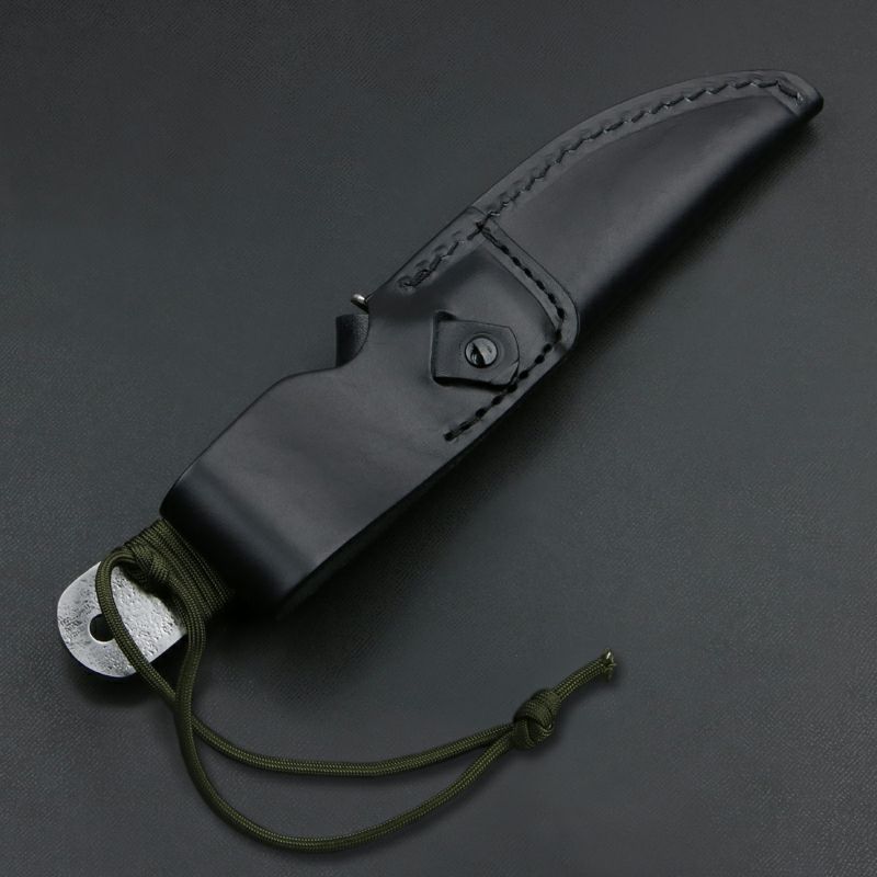 雲流 青紙鋼剣ナタ 135mm ダマスカス ロープ巻柄 本革ケース付き