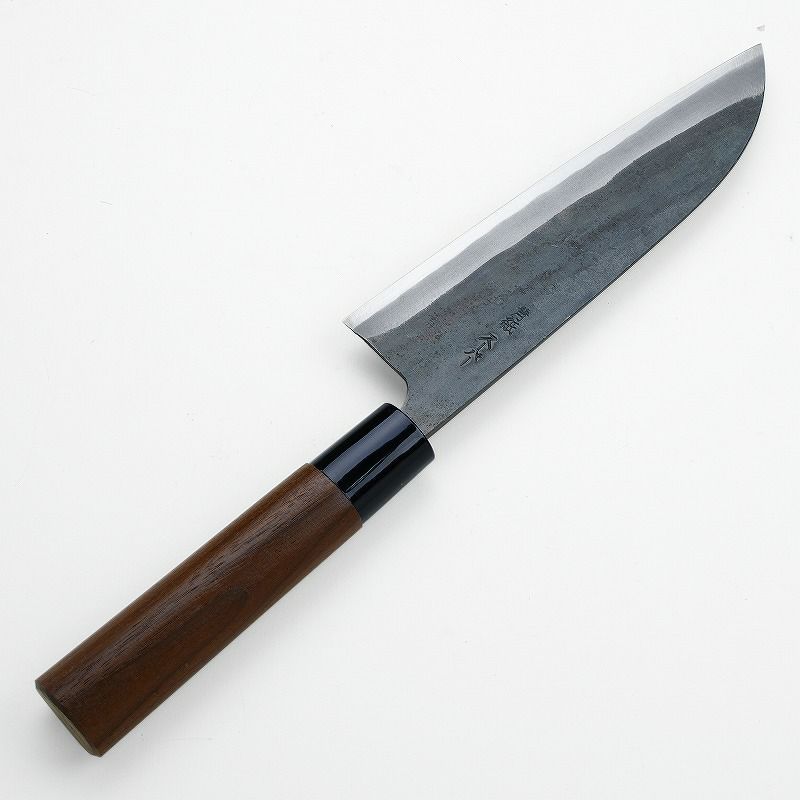 元兼 三徳包丁 両刃 170mm 青紙スーパー 割込み 黒打ち仕上げ クルミ柄 極上品
