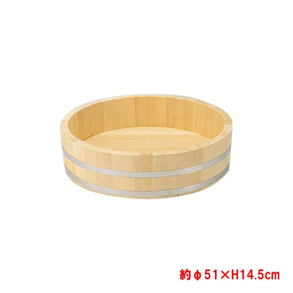 椹(さわら)大半切 寿司桶 約φ51×H14.5cm ステンレスタガ 底竹補強付き