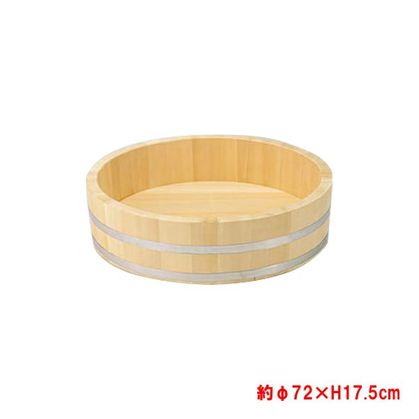 椹(さわら)大半切 寿司桶 約φ72×H17.5cm ステンレスタガ 底竹補強付き