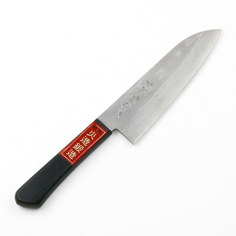 包丁と砥石のセット 重宏別作 三徳包丁 両刃 170mm V金10号 ダマスカス模様 京東山 CRセラ 中砥石 #1000台付 三徳包丁