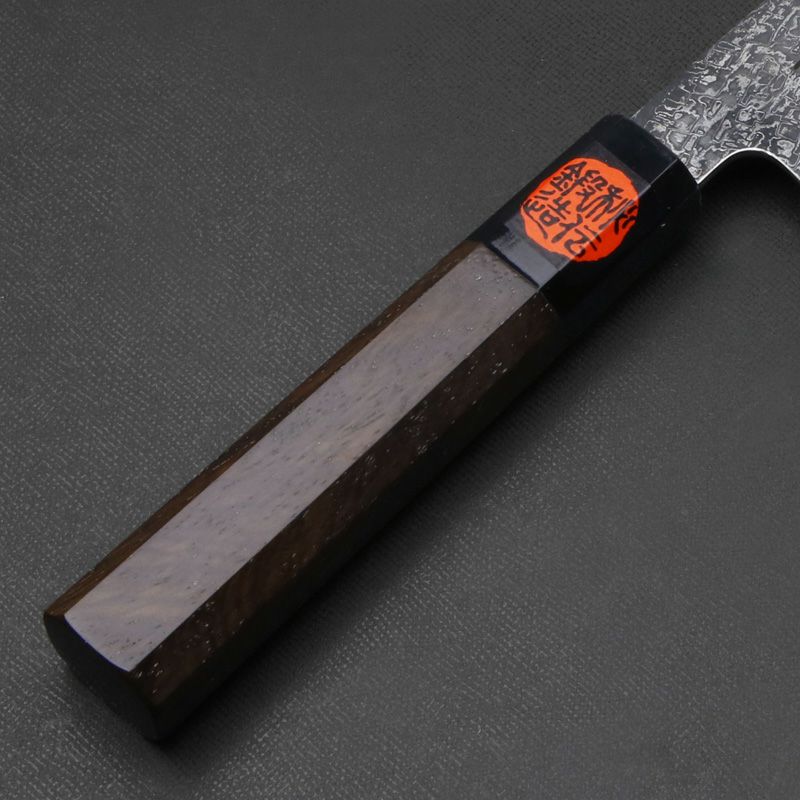誠貴作 春風 菜切り包丁 両刃 165mm 粉末ハイス積層鋼 ダマスカス模様 水牛八角ウォルナット柄 木箱入り 柄