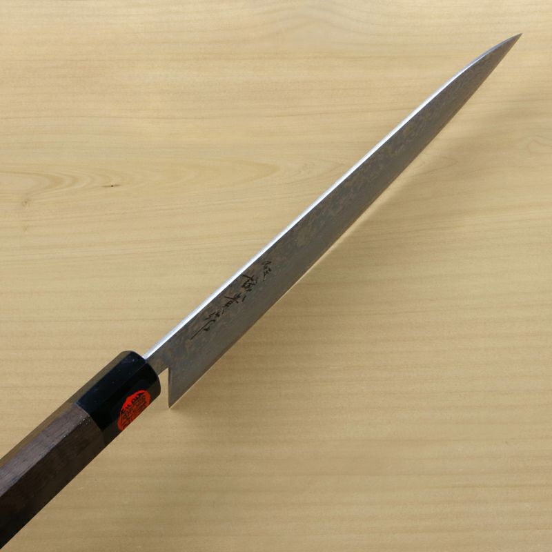 田中誠貴作 春風 和牛刀 両刃 240mm 粉末ハイスR2 割込み ステンレス ダマスカス模様  ウォルナット柄 木箱入り 鍛造品