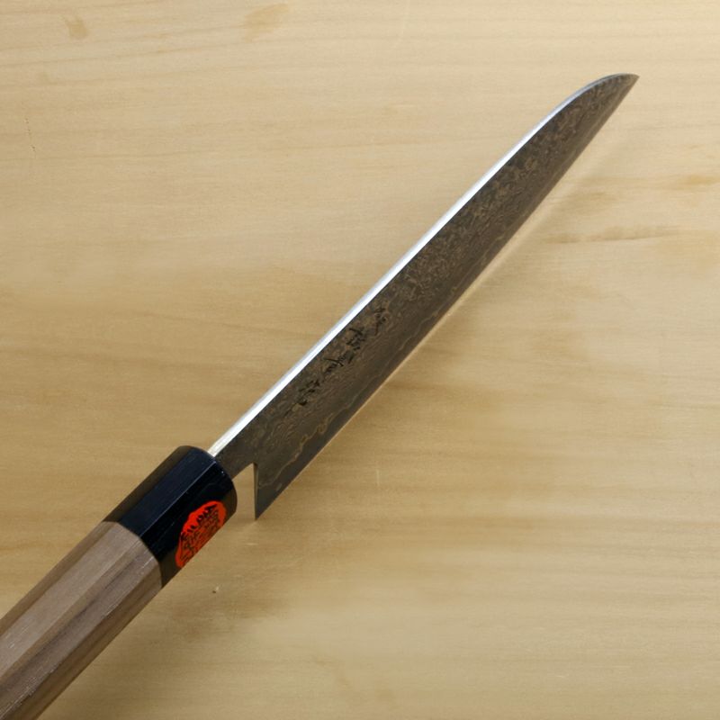 誠貴作 春風 三徳包丁 両刃 165mm 粉末ハイスR2 割込み ステンレス ダマスカス模様 ウォルナット柄 木箱入り