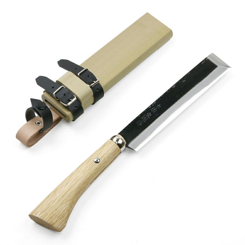 東周作 竹割鉈 両刃180mm 先刃型 青紙鋼 鞘付き 全体