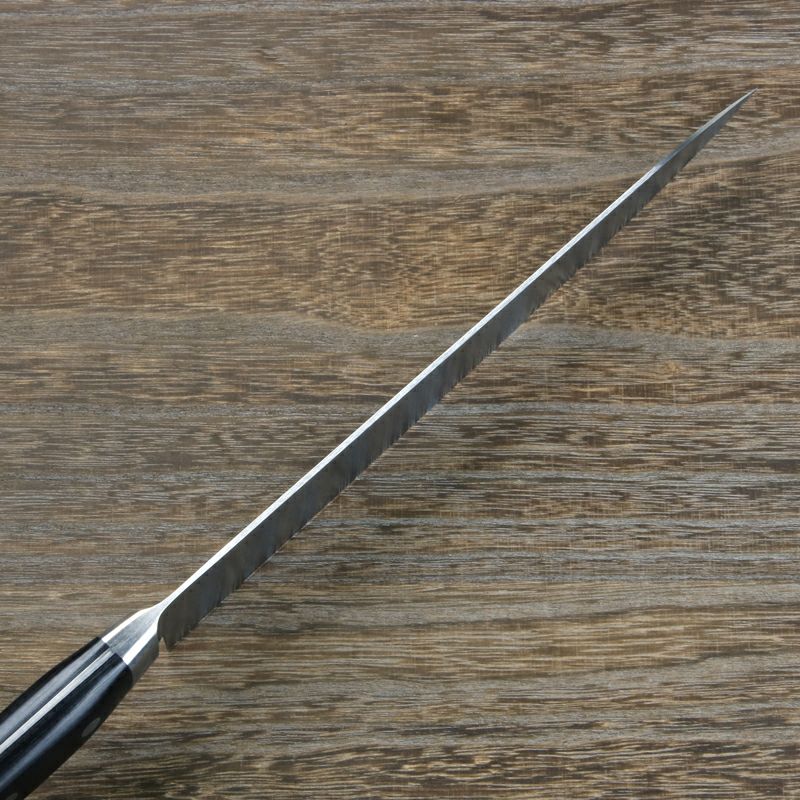 筋引包丁 両刃 240mm V金10号 ステンレス ダマスカス模様 共口金付き 黒合板柄