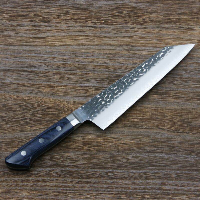 三徳包丁 切付型 両刃 190mm 槌目仕上げ AUS10 三層鋼 ステンレス 青合板柄 全体