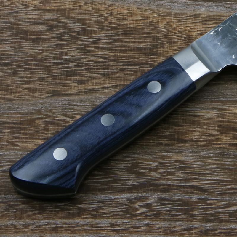 三徳包丁 切付型 両刃 190mm 槌目仕上げ AUS10 三層鋼 ステンレス 青合板柄 柄