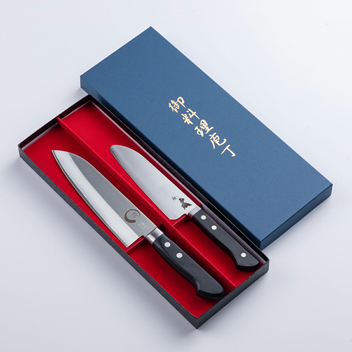 親子包丁セット 三徳 ＋ 子供包丁 黒合板柄口金付き DPゴールド 箱入り