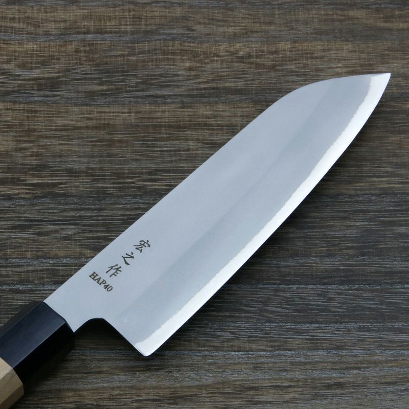 三徳包丁 両刃 170㎜ 粉末ハイスHAP40鋼 割込み ステンレス 八角クルミ柄