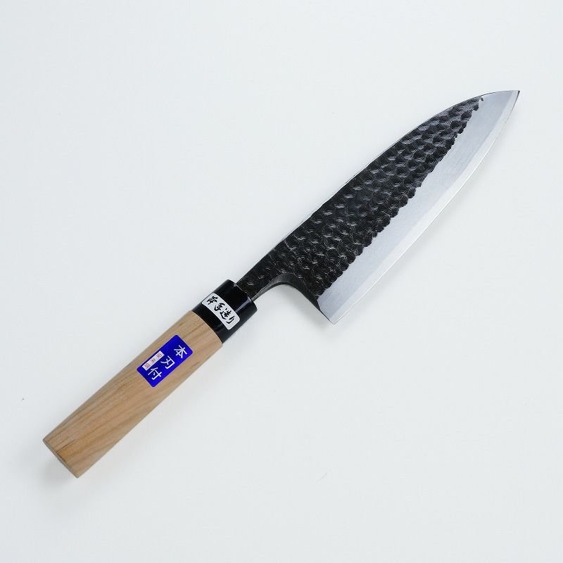 出刃包丁 片刃 180mm 白紙2号 黒打ち槌目 カスミ研 桜柄