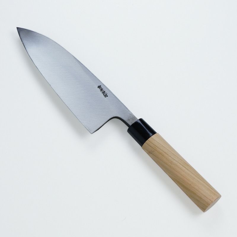 出刃包丁 片刃 180mm 白紙2号 黒打ち槌目 カスミ研 桜柄
